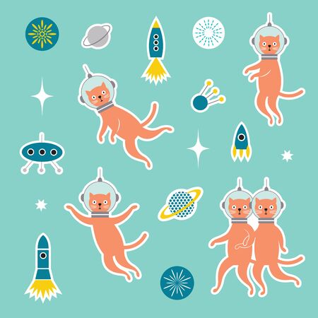 Set od stickers with cats spacemenのイラスト素材