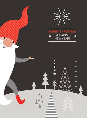 Christmas Card, Seasons greetings, cute Christmas gnome in red hatのイラスト素材
