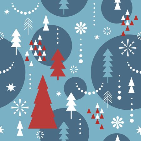 Seamless Christmas pattern. Stylized  snowflakes, trees. Idea for fabric, tablecloth pattern, wrapping paperのイラスト素材