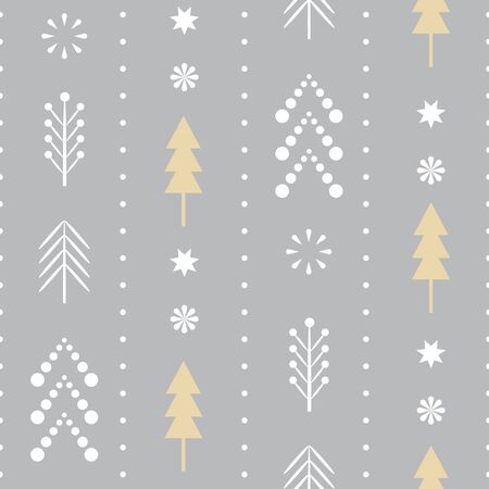 seamless Christmas pattern with stylized snowflakes and trees in one color blueのイラスト素材