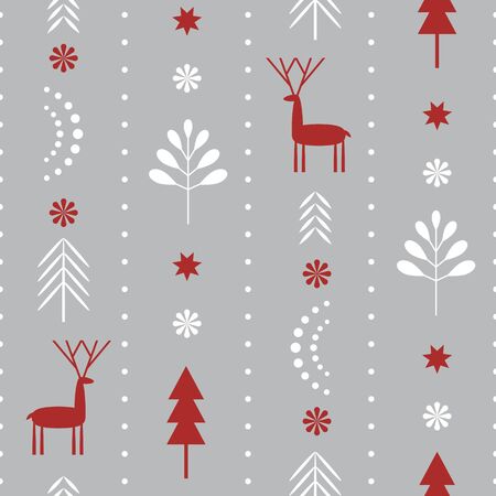Seamless Christmas pattern . Stylized Christmas gift boxes, snowflakes, trees. Idea for fabric, tablecloth pattern, wrapping paper, gift paperのイラスト素材