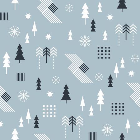 Seamless Christmas pattern with stylized trees and geometric shapes, fabric design or gift paper, wrapping printのイラスト素材