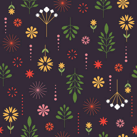 seamless pattern , abstract decorative flowers on black backgroundのイラスト素材