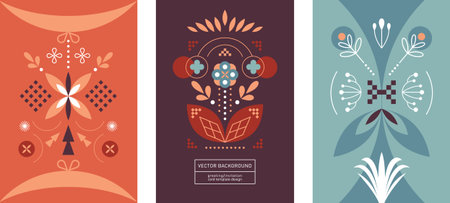 Collection of Greeting or invitation cards. Design templates, abstarct floral compositions. Banner set. Birthday cards. Flat design, minimal styleのイラスト素材