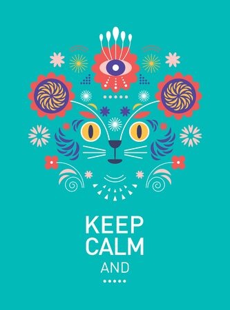 Banner, poster template. Head cat and text. Keep calm taglineのイラスト素材