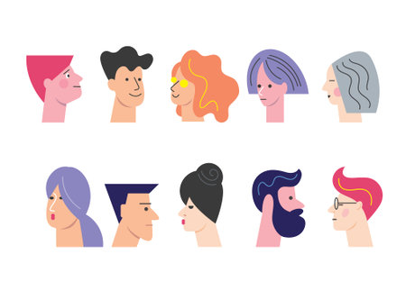 People Avatar Face icons, set stylized portraites, cartoon peopleのイラスト素材