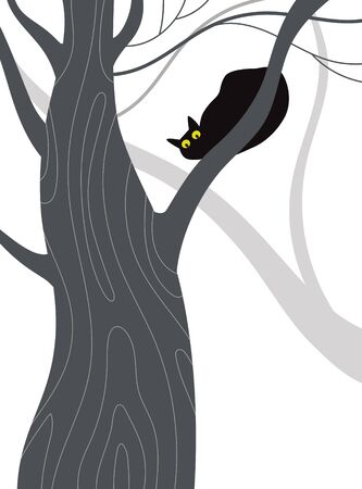 Vector illustration. Black cat on a treeのイラスト素材