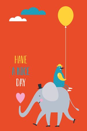 Greeting card design. Children illustrations style. Happy Birthday card . Have a nice day card. Gift card.のイラスト素材