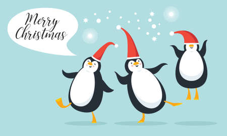 Cute funny pengguins. Christams card, poster, banner, flyer or other graphic designのイラスト素材