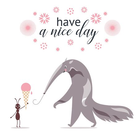 Big anteater and little ant. Kids illustration. Greeting card.のイラスト素材