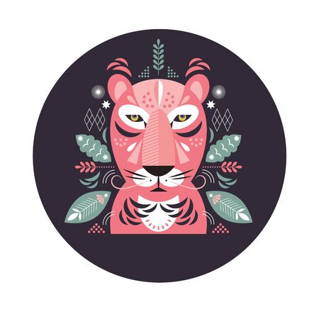 Pink Big Cat portrait illustration.のイラスト素材