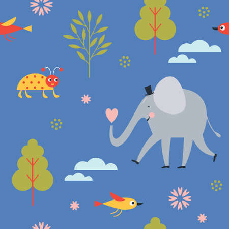 Seamless kids pattern, vector illustration, textile design, fabric patternのイラスト素材