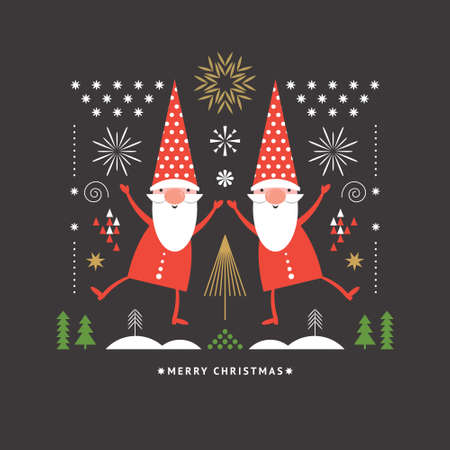 Christmas cards. Two funny cute Christmas gnomes. Banner, gift cardのイラスト素材