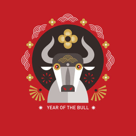 Chinese Happy new year. Year of the bull. Happy new year greetings, Year of the OX, Greeting cardのイラスト素材