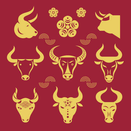Buffalo head logo. Set of bulls logos.のイラスト素材