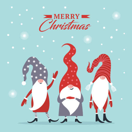 Cute Gnomes Christmas card. Happy New Year and Merry Christmas card. Seasons Greetings.のイラスト素材