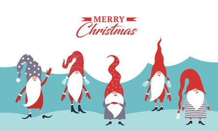 Christmas card. Gnomes, Tomte, Nisse or Tonttu. Happy New Year. Merry Christmas. Seasons Greetings.