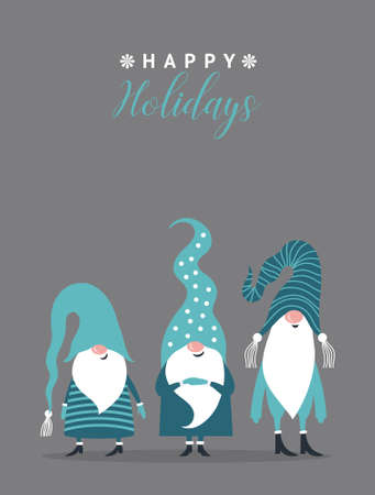Christmas card. Gnomes, Tomte, Nisse or Tonttu. Happy New Year. Merry Christmas. Seasons Greetings.のイラスト素材