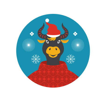Year of the cow. Greeting card. Year of the ox.のイラスト素材
