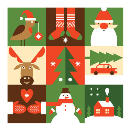 Set of christmas emblems. Merry Christmas and Happy New Yearのイラスト素材