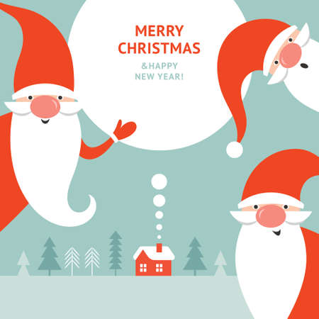 Christmas greeting card. Happy New Year. Merry Christmas. Cute Gnomes in red hats. Season Greetings.のイラスト素材