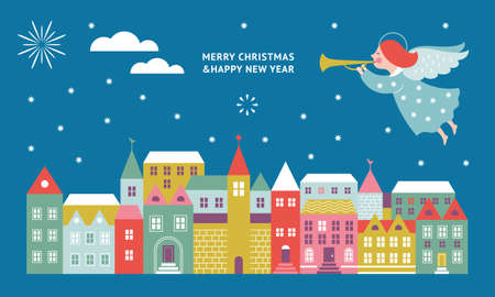 Christmas greeting card. Marry Christmas and Happy New Yearのイラスト素材