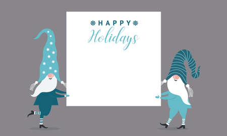 Christmas banner with place for your text. Christmas greeting card. Happy New Year. Merry Christmas. Cute Gnomes. Seasons Greetings.のイラスト素材