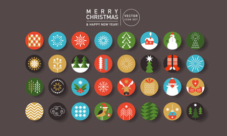 Set of winter new year's symbols and iconsのイラスト素材