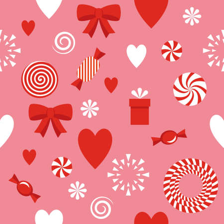 Festive seamless pattern, pink background and design elementsのイラスト素材