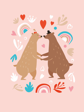 Two Cute Bears, Valentine's Day greeting card, poster, banner, card designのイラスト素材