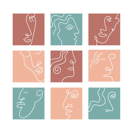 Set of abstract faces, line artのイラスト素材
