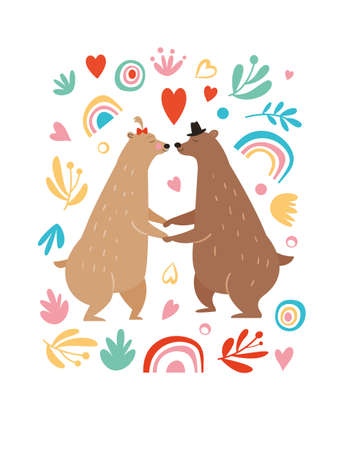 Two Cute Bears, Valentine's Day greeting card, poster, banner, card designのイラスト素材