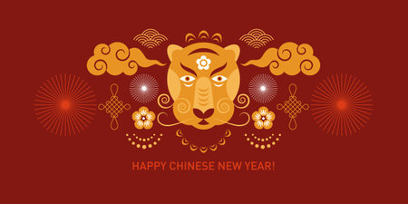 Chinese Happy New Year 2022. Year of the Tiger. Greetings card. Bannerのイラスト素材