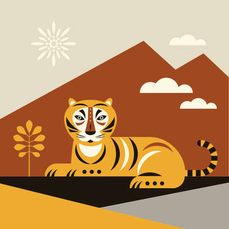 Tiger illustration in flat style designのイラスト素材