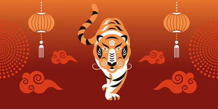 Chinese Happy New Year 2022. Year of the Tiger.のイラスト素材