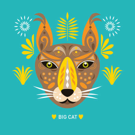 Big cat, lynx. Stylized face of lynxのイラスト素材