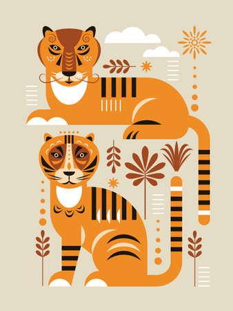 Two tigers.のイラスト素材