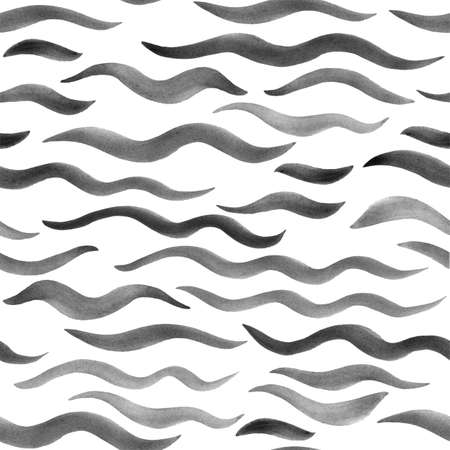 Seamless abstract wavy textured pattern, black and white stroke, spotの写真素材