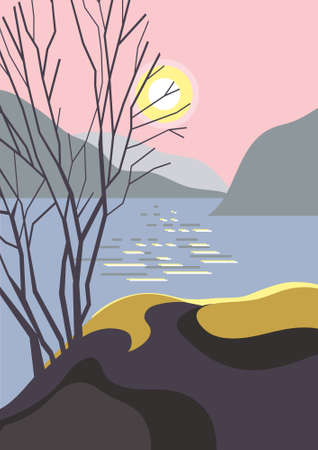 Stylized landscape in flat minimalist styleのイラスト素材