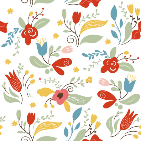 Seamless floral pattern, flowers and leavesのイラスト素材