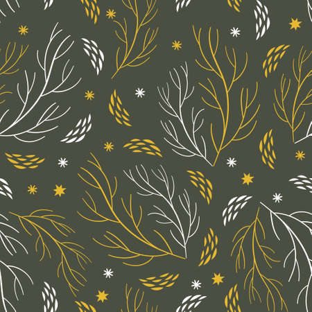 floral pattern, seamless vector. Leaves and branchesのイラスト素材