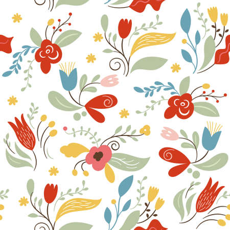 Seamless floral pattern, flowers and leavesのイラスト素材