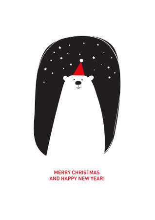 Christmas card, white bear in the red hat. Minimalist styleのイラスト素材
