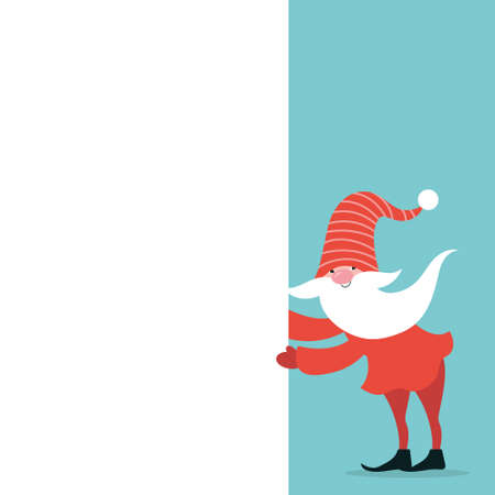 Christmas banner with place for your text. Christmas greeting card. Happy New Year. Merry Christmas. Cute Christmas Gnome. Seasons Greetings.のイラスト素材