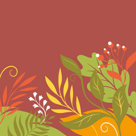 Atumnal leaves, vector illustration. Design has a place for a text on top. Banner with yellow, orange, red autumnal leavesのイラスト素材