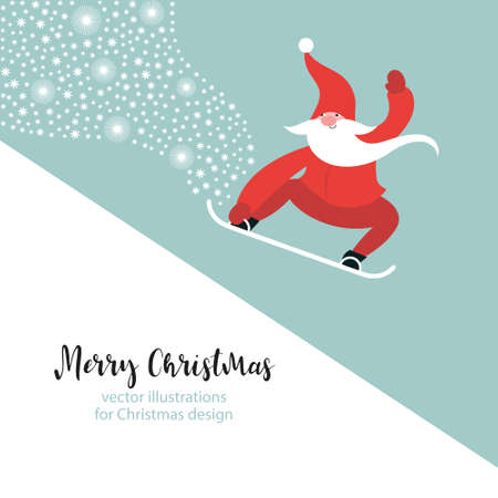Christmas and New Year greeting card. Cute Gnome snowboarding.のイラスト素材