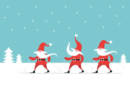 Christmas card with cute gnomes ski. Happy New Year. Merry Christmas.のイラスト素材