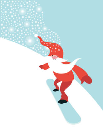 Christmas and New Year greeting card. Cute Gnome snowboarding.のイラスト素材