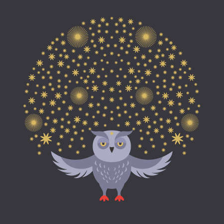 Owl with snowflakes. Christmas and New Year themeのイラスト素材