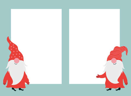 Two Cute Gnomes and place for your text. Greeting card, banner templateのイラスト素材